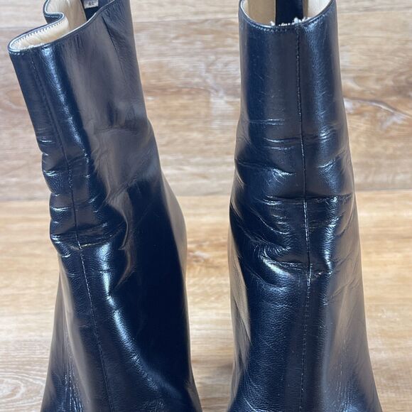 Jimmy Choo Black Pointy Toe Leather Bootie Boots Size 37.5 US 7.5 W Box - Picture 9 of 13